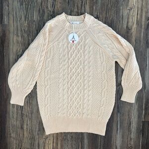 NWT Anrabess Cable Knit Long Sweater Mini Dress Small Cream Acrylic Long Sleeve